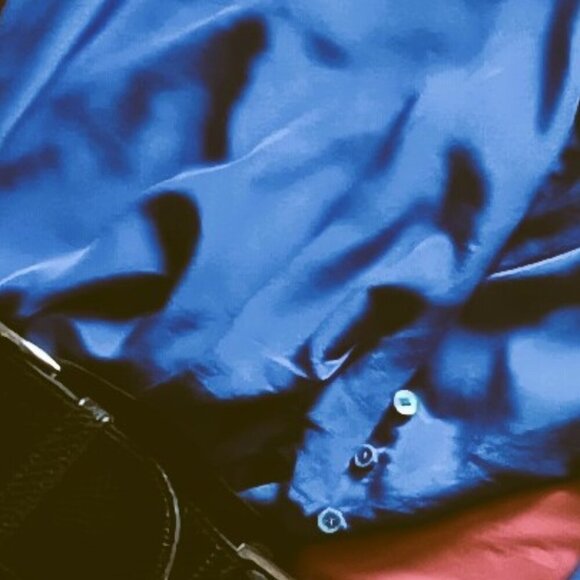 SILK SKIRT & TOP SET: VINTAGE CERULEAN BLOUSE, ASHLEY BLACK WRAPAROUND SKIRT - Picture 6 of 10